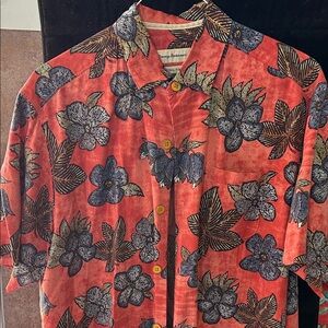 Tommy Bahama Coral Red Floral Short-Sleeve Camp Shirt